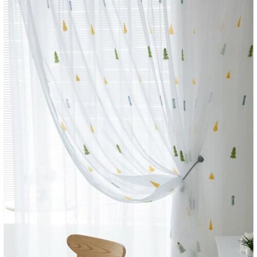 Christmas Tree Tulle Curtains For Living Room Modern Embroidered Voile Sheer Curtain Treatments For Child Bedroom Window Drapes