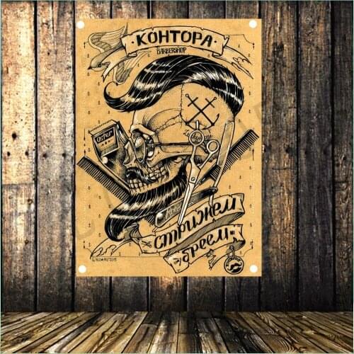 Vintage Barber Shop Decoration Hair Salon Tattoo Flag Haircut Poster Store Sign Banner Wall Hanging Canvas Print Art Tapestry