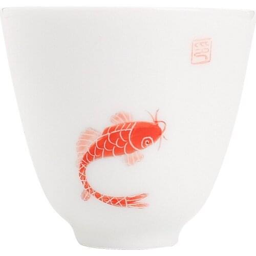 High Quality White Porcelain Fish Tea Cup Drinkware Ceramic Pu'er Tea Cup Small Tea Bowl