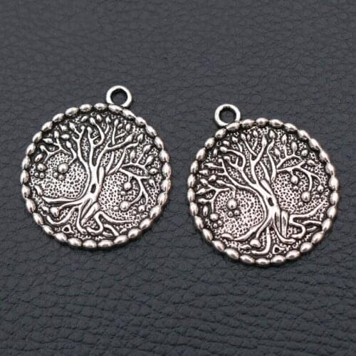 WKOUD/6pcs Silver Color Life Tree Trendy Charms Retro Necklace Earrings Pendant DIY Metal Jewelry Making Unisex 33*29mm A2033