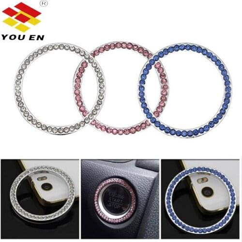 YOUEN 40mm Auto Car Bling Decorative Accessories Automobiles Start Switch Button Decorative Diamond Rhinestone Ring Circle Trim