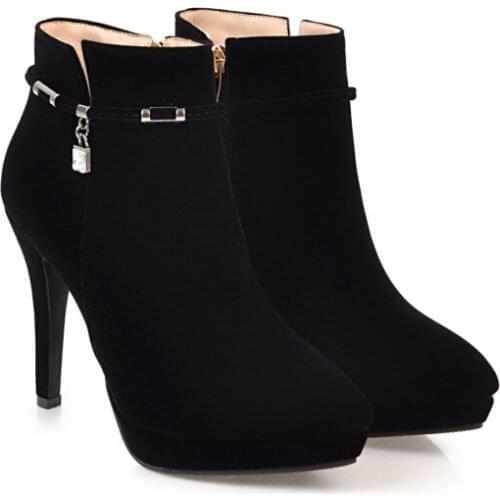 Big Size 9 10 11 12 boots women shoes ankle boots for women ladies boots shoes woman winter Side zipper drill pendant tip