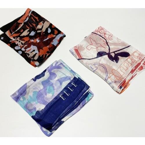 SCARFIGO Long Silk Scarves For Women Flower Print Neckerchief Hijab 170*50cm