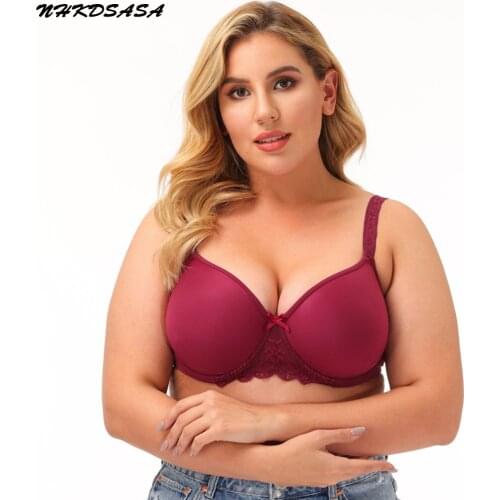 NHKDSASA Plus Size Bra For Women Sexy Lace Underwear Push Up Bras Big Cup Under Wire White Solid Soutien Gorge Brassiere 85D 95D