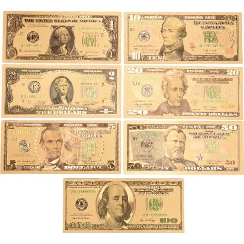 Gold Decorations American Gold Banknote 1/2/5/10/20/50/100 Dollar Colorful Gold Foil Bill Note Fashion Metal Crafts