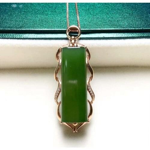 18k gold inlaid with Hetian jasper square pendantJ10