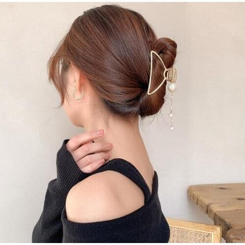 2021 New Women Vintage Gold Geometric Pearl Tassel Pendant Hair Claws Girls Sweet Hair Clips Headband Fashion Hair Accessories