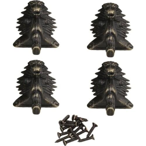 3.9x 2.9cm Horse Head Shape Retro Antique Bronze Wood Case Jewelry Storage Box Feet Leg Corner Protector Pack of 4