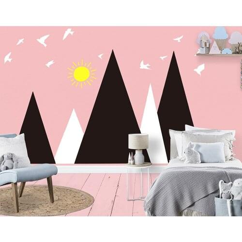Three Colors Mountain Sunrise Vinyl Wall Sticker Decor For Kids Baby Room Decoration Decals Removable Stickers Murals Wallpaper