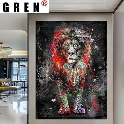 GREN Abstract Colorful Animal Modern Lion Graffiti Monkey Wall Art Funny Picture Cuadros Canvas Painting Poster Print Home Decor