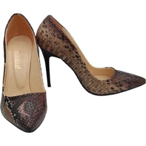 Andia Snake Skin Print Brown Stiletto 10 cm Heel Women 'S Shoes High-Heeled shoes