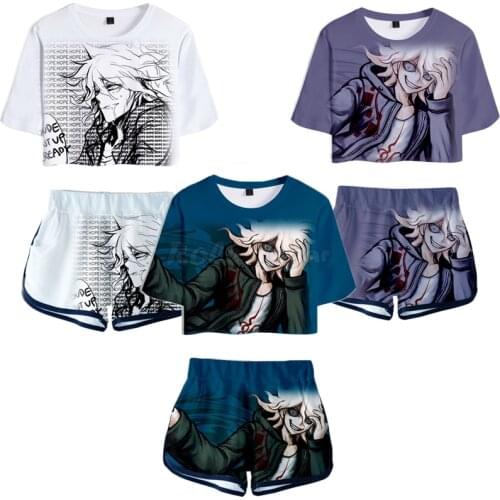Anime Danganronpa Nagito Komaeda Cosplay T-shirt + Shorts Suits Summer Kids Boys Girls 3D printing Cartoon Sportswear C30M234