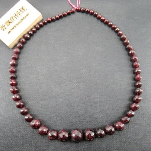 APDGG Natural Garnet 5mm-13mm Faceted Round Graduated Garnet Loose Beads 16.5" Strands Jewelry Making DIY