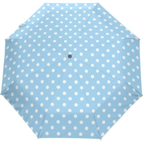 Classic Dots Printed Automatic Umbrella Rain Women Men Anti-UV Sun Protection 3 Folding Umbrella Parasol Inside Black Coating