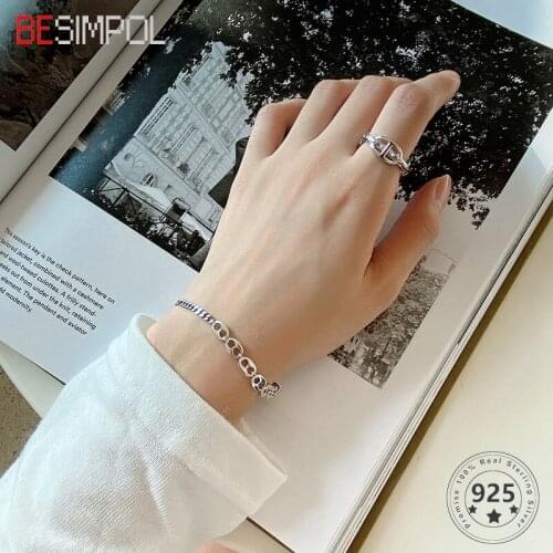 Besimpol 100% Real 925 Sterling Silver Bracelets Korean Style Trendy Pig Nose Chain Bracelets for Women Luxury Fine Jewelry