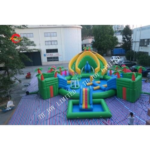 Free shipping to port! Giant Commercial Grade Water Slide Inflatable Water Park, dinosaur Inflatable Swimming Pool Toys for Kids