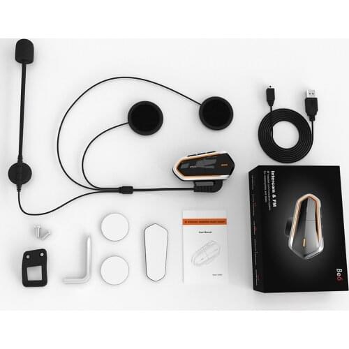 Be6 Bluetooth Motorcycle Helmet Intercom Headsets FM Radio Waterproof Ski Intercom 800-1000m Distance Hands-free w/ Microphone