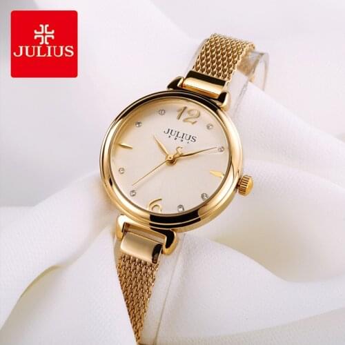 Julius Brand Lady Crystal Dial Watch Stainless Steel Mesh Belt Rose Gold Color Bracelet Wrist Watches Woman Reloj Mujer Gifts