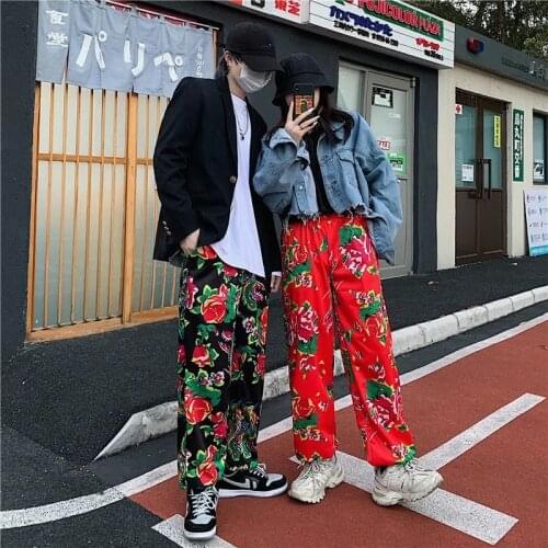 Fashion printing streetwear Harem Pants Women Casual Loose plus size spring thin Straight pants Ladies Chic big floral trousers