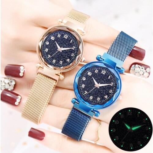 Women watch Fashion wild Starry Round Dial sky numeral Milan Magnetic Clasp Ladies Geometric Roman Numeral Quartz Analog Watch