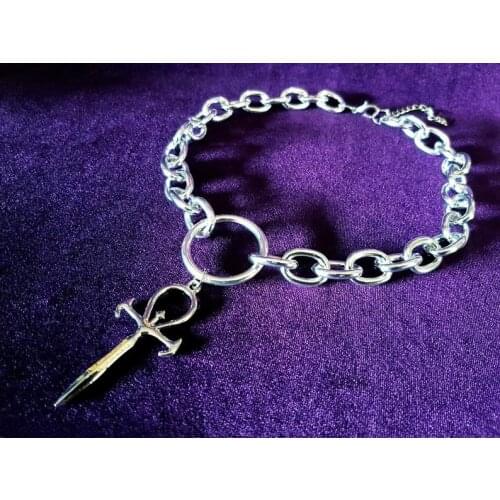 Vampire Ankh Chain Choker, Occult Goth Gothic Dracula Order Vampyre Symbol, Vampire Ankh Pendant
