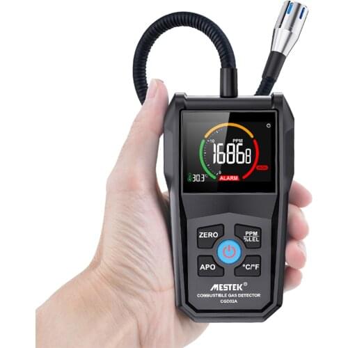 MESTEK CGD02A Combustible Gas Detector High Precision Gas Leak Tester Monitor VA Reverse Display Sound Light Alarm 0-50000ppm
