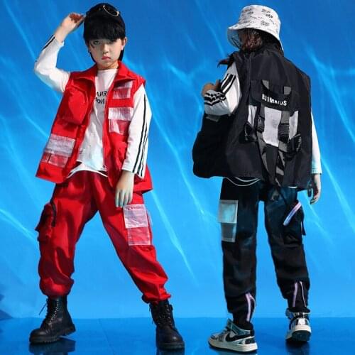 Kids Stage Fashion Show Clothing 3 Pieces Sets Long Sleeve T-shirt Vest Pant Boy Girl Children Streetwear Hip Hop Dance Costumes