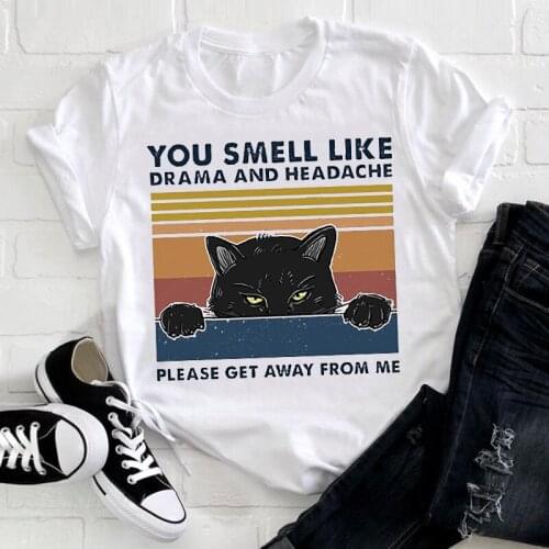 Print Tshirt Female Tee Top Ladies Graphic T-shirt Women Cute Cat Skull Style Clothing Lady Trend Funny Printing Clothes