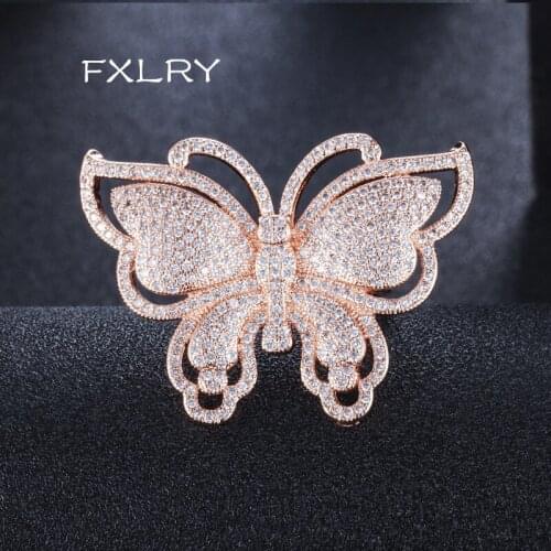 FXLRY High Quality Micro-Inlaid Zircon Fashion Exaggerated Personality Big Butterfly Ring For Women Jewelry