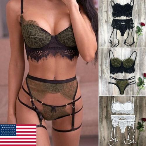 Hirigin 2019 Brand New Sexy Lace Silk Lingerie Lace Bra+G-string Thong Set Babydoll Sleepwear Underwear Nightwear 2Pcs