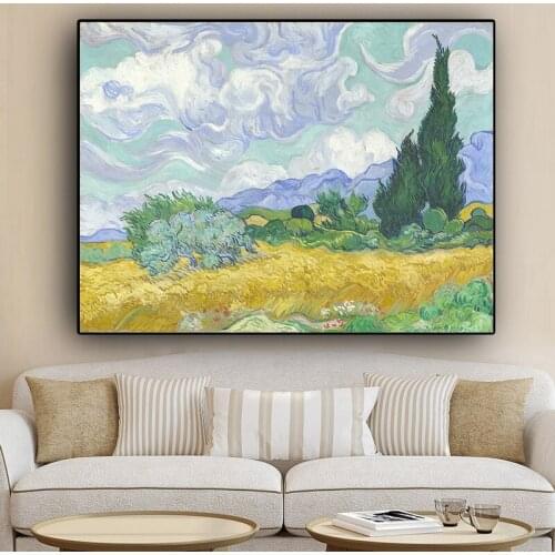 Wheatfield with Cypresses By Van Gogh Oil Painting on Canvas Posters and Prints Cuadros Wall Art Pictures for Living Room