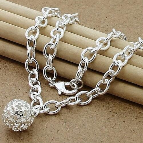 Classic Basic Chain Necklace 925 Silver Hollow Round Ball Pendant Necklace High Quality Jewelry Gift