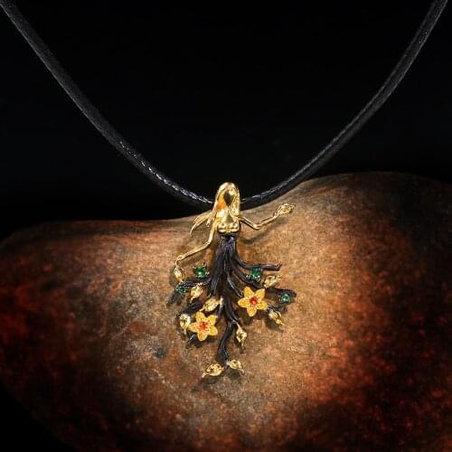 Creative Vintage Angel Branch Flower Pendant Necklace for Women Genuine 925 Sterling Silver Clavicle Chains Christmas Gifts