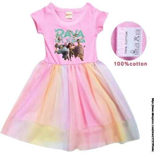 Raya and The Last Dragon Summer Dresses Princess Girls Dress Cute Cartoon Dress Tutu Girl Clothes Kids Birthday Party Vestidos