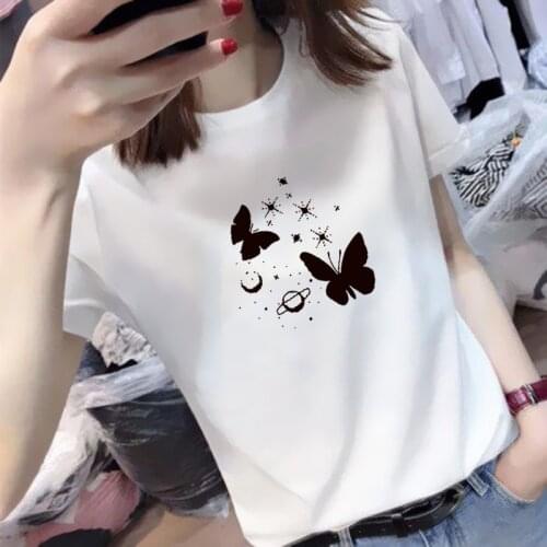 Summer Short Sleeve T-shirt Female 2021 New Korean Slim Butterfly Print T Shirt Women