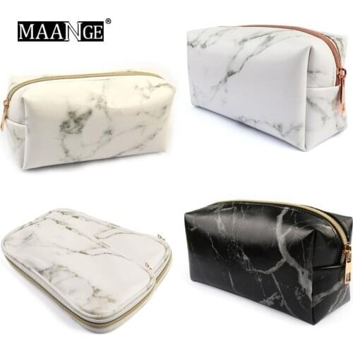 MAANGE New Fashion 1PCS Marble Multi-Function Purse Box Travel Makeup Cosmetic Bag Toiletry Pencil Case Make Up Brushes Bag
