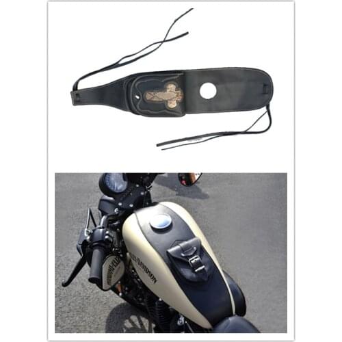 Motorcycle Black Leather Tank Bag Cover Pad With Pouch For Harley Sportster 883 1200