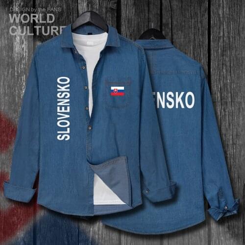Slovak Republic Slovakia SVK Slovensko Men Nation Flag Clothes Autumn Cotton Long Sleeve Cowboy Turn-down Collar Jeans Shirt new