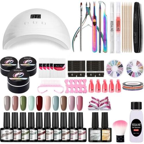 ROSALIND Nail Set UV LED Lamp Dryer With Poly Nail Gel Polish Starter Kit Soak Off Hybrid Varnish All For Manicure Nail Art