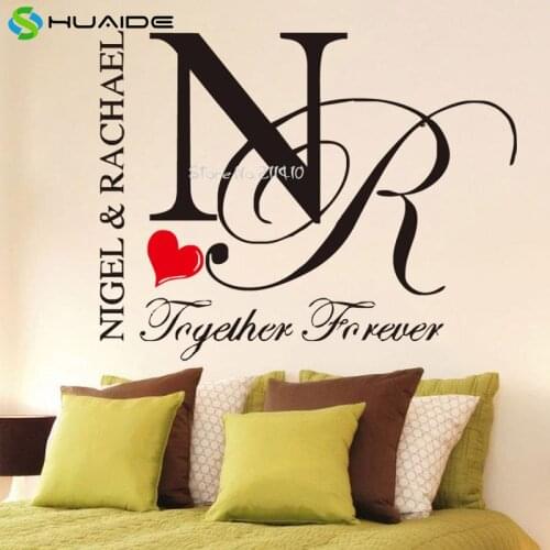 Custom Lovers Names Romantic Quote Together Forever Wall Decal Red Heart Wedding Party Decoraction Wall Stickers Mural A508