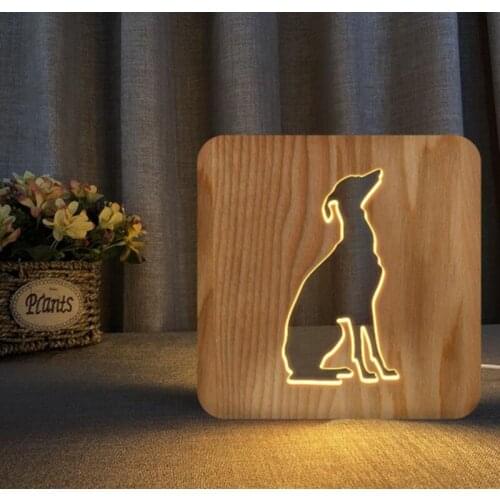 Modern Cartoon Dog Night light Warm light USB Plug Square Wood Night Lamp Lovely Childrens Gifts Bedroom Atmosphere Lighting