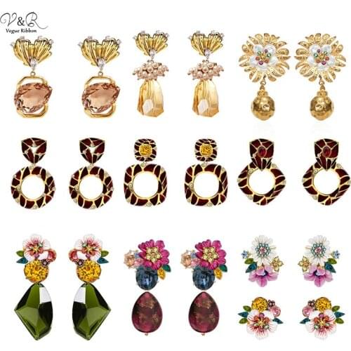 Earrings 2020 New Trendy Cup Chain Tassel/ Flower/ Glass/ Ball/ Pearl/ Enamel/ Epoxy Rhinestone Drop Earrings Women