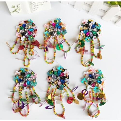 New 3D Shiny Handmade Patches Sewing Flower Tassels Patch Sew-On Clothes Beads DIY Garment Appliques Accessories