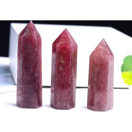 Wholesale Strawberry Crystal Hexagonal Column Natural Crystal Point Mineral Ornament Healing Wand Collection And Home Decor 1PC