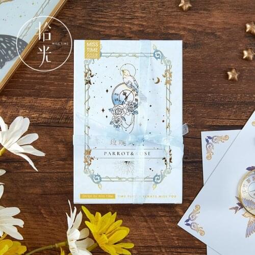 30 Sheets Creative Parrot and Rose Postcard DIY Gilding Series Greeting Cards Journal Decoration Message Card