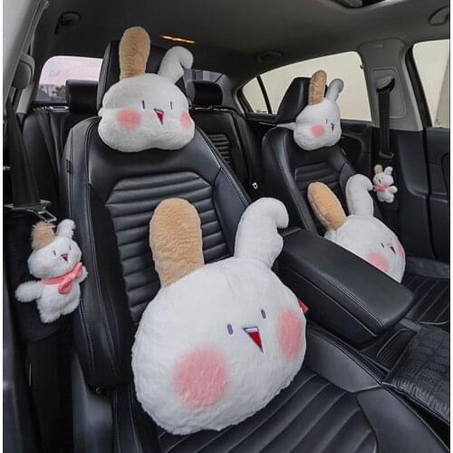 Cartoon Little White Rabbit Car Headrest Broken Ear Rabbit Neck Pillow Car Shoulder Guard Car Supplies