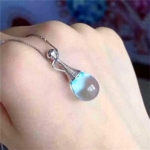 Uxurious huge gemstone pendant 10*14mm 100% natural sky blue topaz necklace pendant solid 925 silver topaz pendant