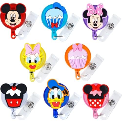 Disney Mickey Minnie Transparent Badge Cartoon Work Permit ID Clip Doctor Easy Pull Buckle Retractable Buckle Birthday Gifts