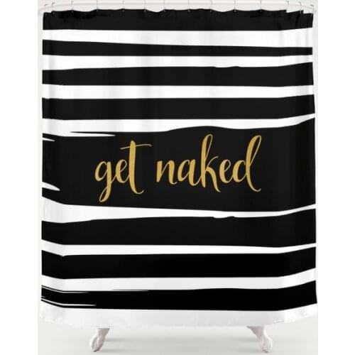 Get Naked Sign Bathroom Decor Black and White Stripes Shower Curtain Waterproof Polyester Fabric 72 x 78 inches Set with Hook