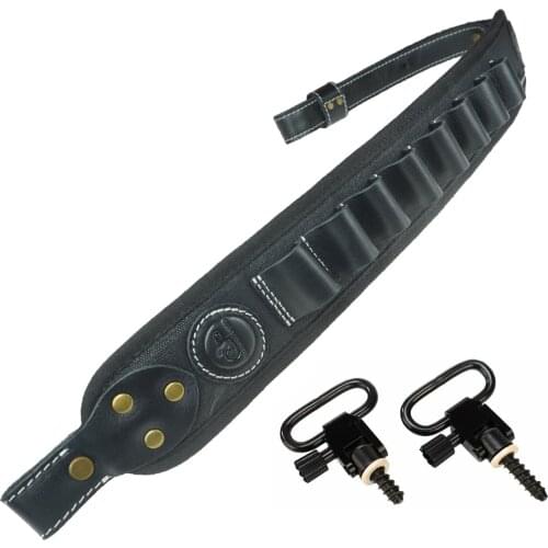 Tactical Hunting Rifle Gun Sling Leather Strap Ammo Shell Holder Shotgun Bindings Shoulder Pad 33.5" to 41.5" Gun Accessories